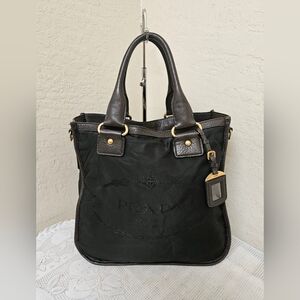 Prada Black Nylon No Long Handle Handbag Tote Bag AUTHENTIC